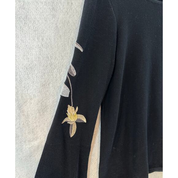 BY Artisan Size Large Sweater Priam Metallic Embroidery Knit Bell Sleeve Black - Picture 6 of 7